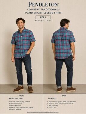 Pendleton Country Traditionals Plaid Short Sleeve Button Down Shirt Made in USA